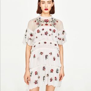 Zara white floral embroidered tiered dress